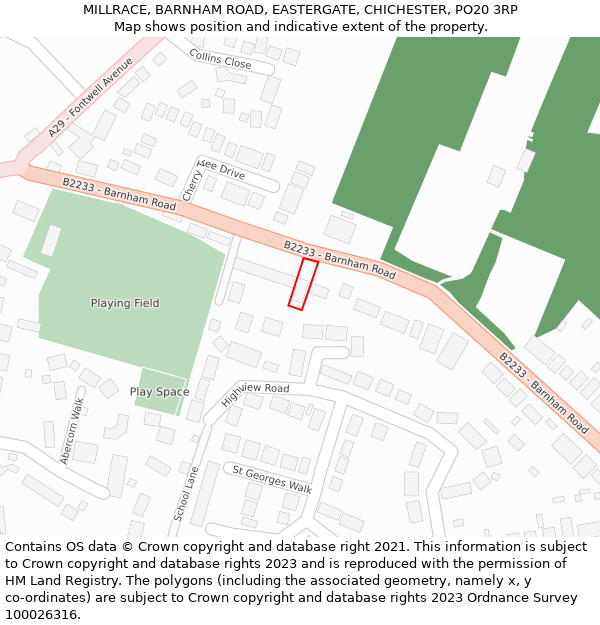 MILLRACE, BARNHAM ROAD, EASTERGATE, CHICHESTER, PO20 3RP: Location map and indicative extent of plot