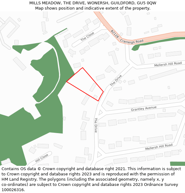 MILLS MEADOW, THE DRIVE, WONERSH, GUILDFORD, GU5 0QW: Location map and indicative extent of plot