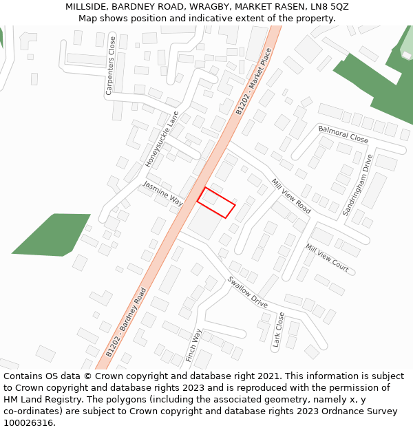 MILLSIDE, BARDNEY ROAD, WRAGBY, MARKET RASEN, LN8 5QZ: Location map and indicative extent of plot
