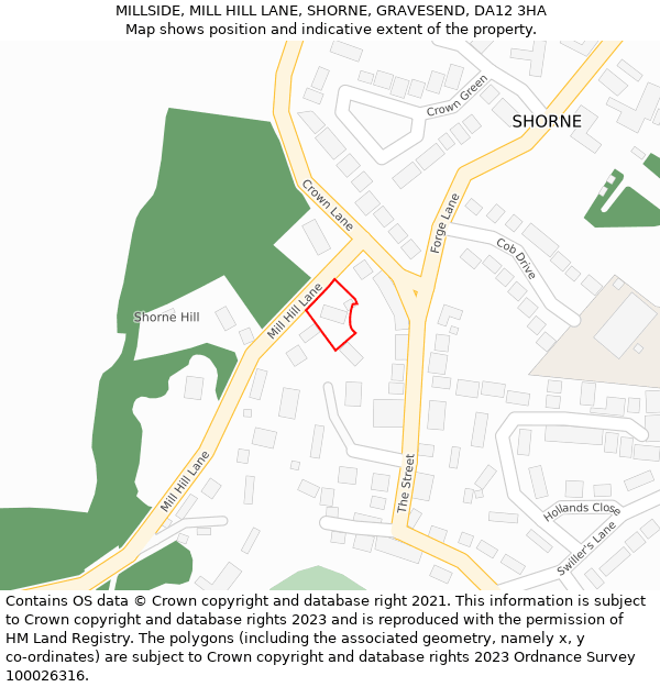 MILLSIDE, MILL HILL LANE, SHORNE, GRAVESEND, DA12 3HA: Location map and indicative extent of plot