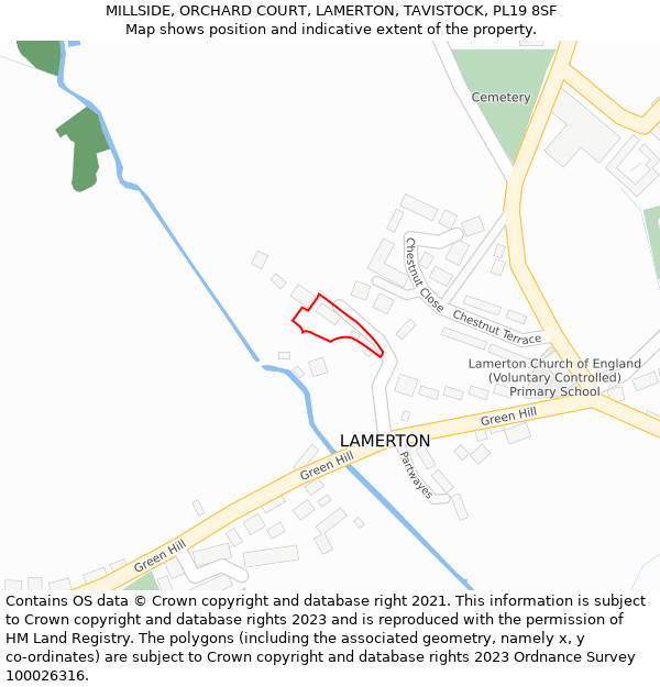 MILLSIDE, ORCHARD COURT, LAMERTON, TAVISTOCK, PL19 8SF: Location map and indicative extent of plot