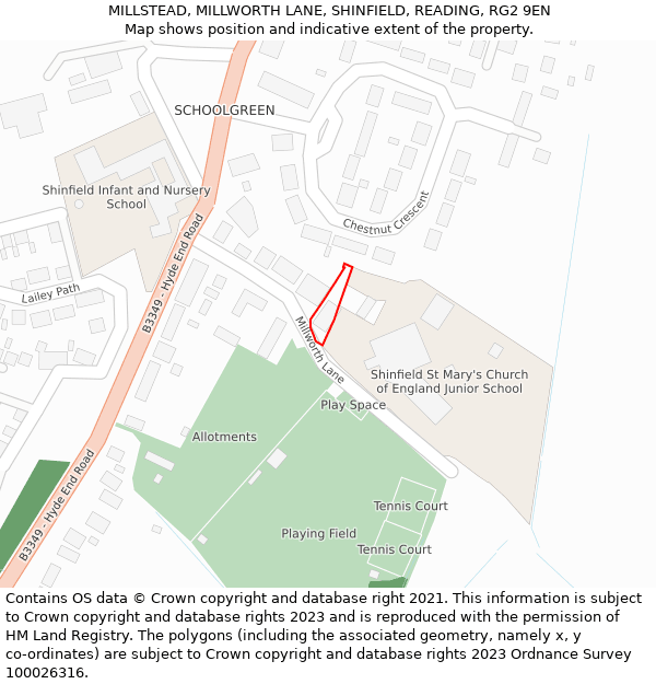 MILLSTEAD, MILLWORTH LANE, SHINFIELD, READING, RG2 9EN: Location map and indicative extent of plot