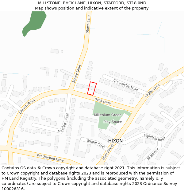 MILLSTONE, BACK LANE, HIXON, STAFFORD, ST18 0ND: Location map and indicative extent of plot