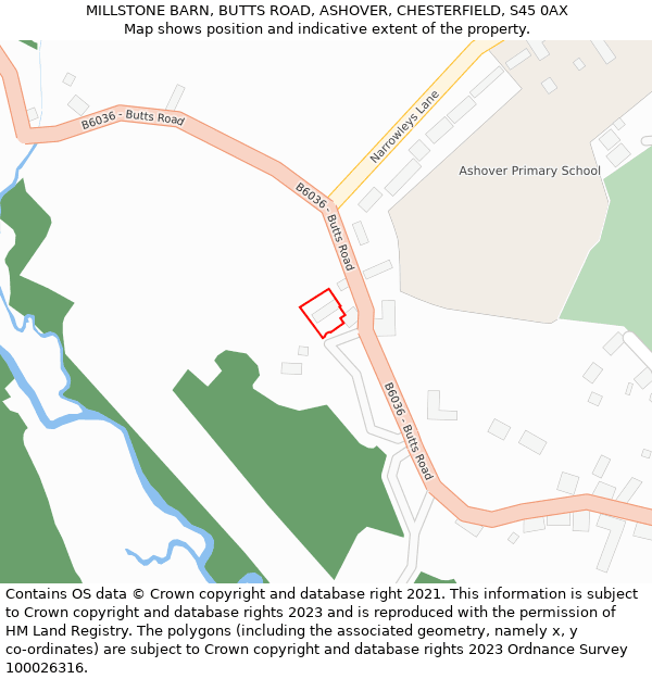 MILLSTONE BARN, BUTTS ROAD, ASHOVER, CHESTERFIELD, S45 0AX: Location map and indicative extent of plot