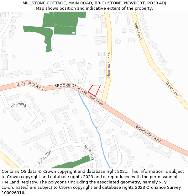 MILLSTONE COTTAGE, MAIN ROAD, BRIGHSTONE, NEWPORT, PO30 4DJ: Location map and indicative extent of plot