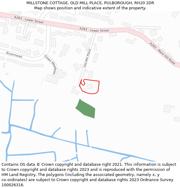 MILLSTONE COTTAGE, OLD MILL PLACE, PULBOROUGH, RH20 2DR: Location map and indicative extent of plot