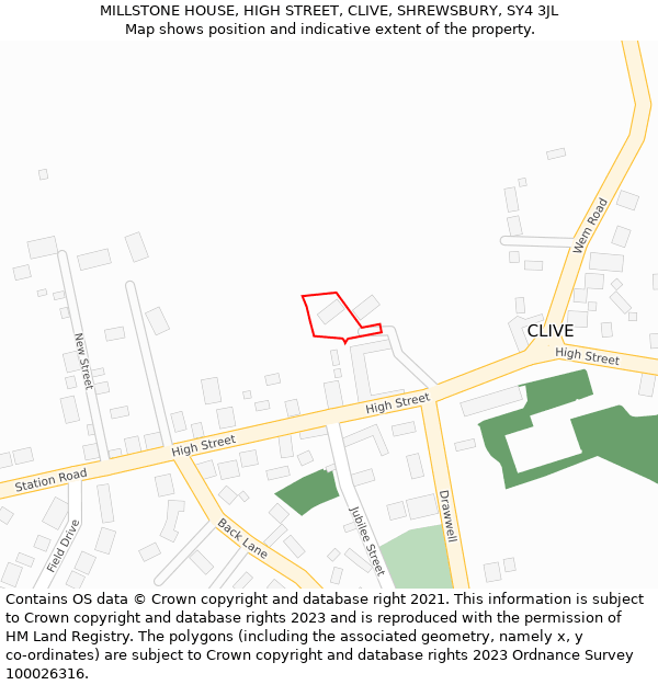 MILLSTONE HOUSE, HIGH STREET, CLIVE, SHREWSBURY, SY4 3JL: Location map and indicative extent of plot