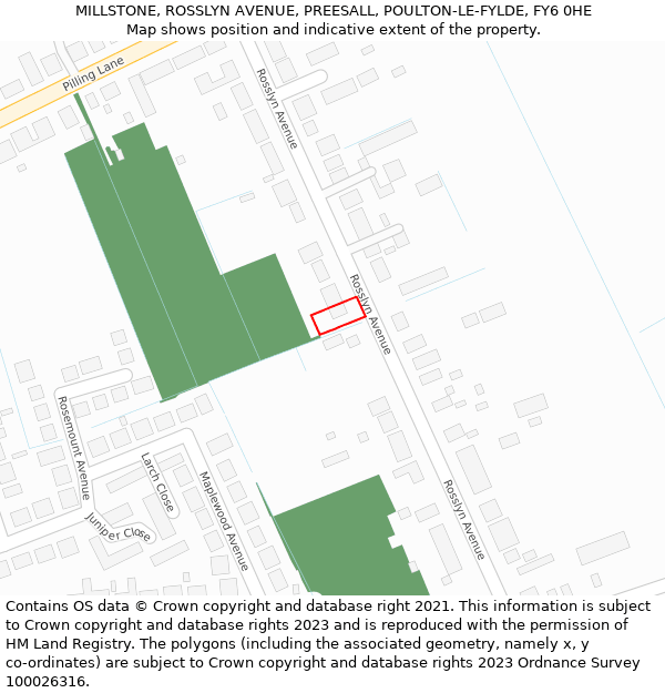 MILLSTONE, ROSSLYN AVENUE, PREESALL, POULTON-LE-FYLDE, FY6 0HE: Location map and indicative extent of plot