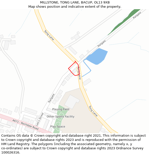 MILLSTONE, TONG LANE, BACUP, OL13 9XB: Location map and indicative extent of plot