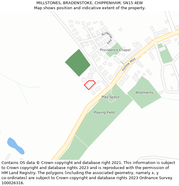 MILLSTONES, BRADENSTOKE, CHIPPENHAM, SN15 4EW: Location map and indicative extent of plot