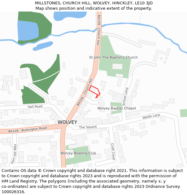 MILLSTONES, CHURCH HILL, WOLVEY, HINCKLEY, LE10 3JD: Location map and indicative extent of plot