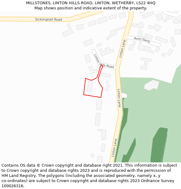 MILLSTONES, LINTON HILLS ROAD, LINTON, WETHERBY, LS22 4HQ: Location map and indicative extent of plot