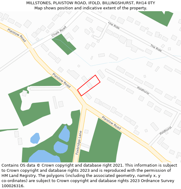 MILLSTONES, PLAISTOW ROAD, IFOLD, BILLINGSHURST, RH14 0TY: Location map and indicative extent of plot