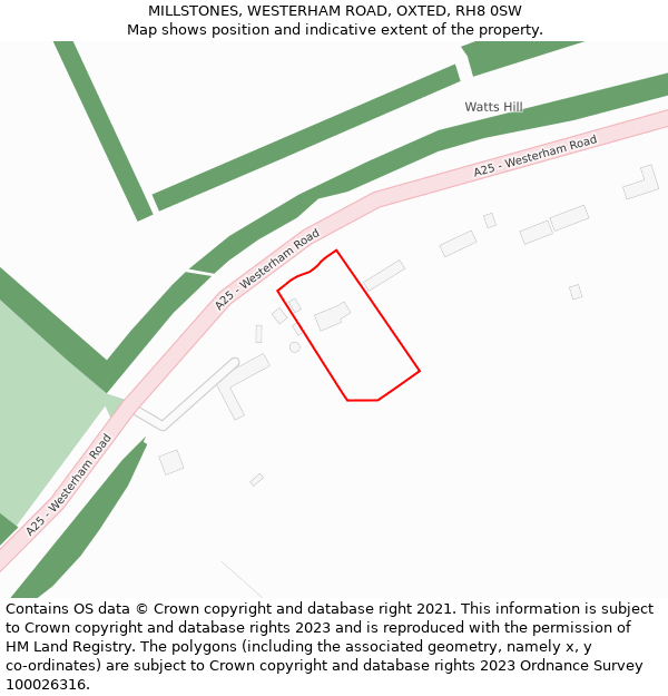 MILLSTONES, WESTERHAM ROAD, OXTED, RH8 0SW: Location map and indicative extent of plot