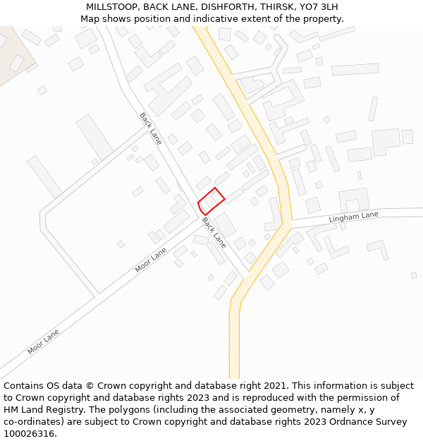 MILLSTOOP, BACK LANE, DISHFORTH, THIRSK, YO7 3LH: Location map and indicative extent of plot