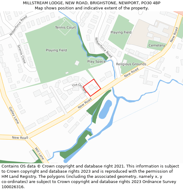 MILLSTREAM LODGE, NEW ROAD, BRIGHSTONE, NEWPORT, PO30 4BP: Location map and indicative extent of plot