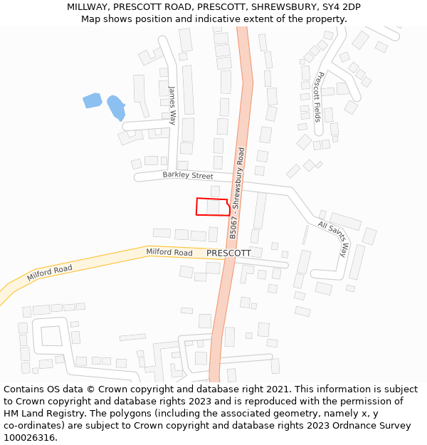 MILLWAY, PRESCOTT ROAD, PRESCOTT, SHREWSBURY, SY4 2DP: Location map and indicative extent of plot