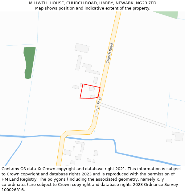 MILLWELL HOUSE, CHURCH ROAD, HARBY, NEWARK, NG23 7ED: Location map and indicative extent of plot