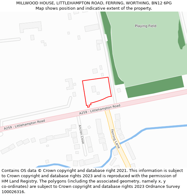 MILLWOOD HOUSE, LITTLEHAMPTON ROAD, FERRING, WORTHING, BN12 6PG: Location map and indicative extent of plot