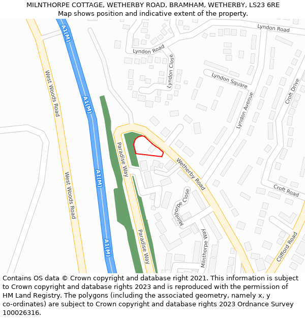 MILNTHORPE COTTAGE, WETHERBY ROAD, BRAMHAM, WETHERBY, LS23 6RE: Location map and indicative extent of plot