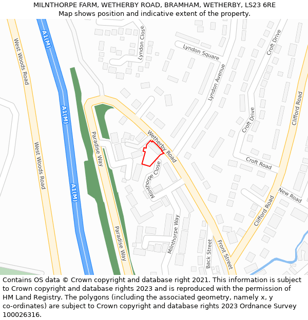 MILNTHORPE FARM, WETHERBY ROAD, BRAMHAM, WETHERBY, LS23 6RE: Location map and indicative extent of plot