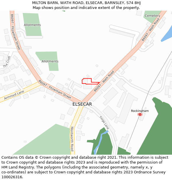 MILTON BARN, WATH ROAD, ELSECAR, BARNSLEY, S74 8HJ: Location map and indicative extent of plot