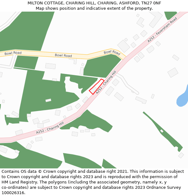 MILTON COTTAGE, CHARING HILL, CHARING, ASHFORD, TN27 0NF: Location map and indicative extent of plot