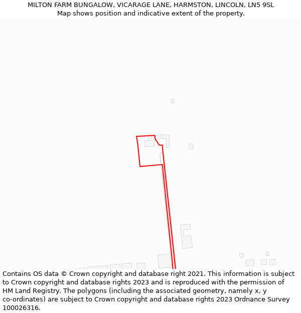 MILTON FARM BUNGALOW, VICARAGE LANE, HARMSTON, LINCOLN, LN5 9SL: Location map and indicative extent of plot