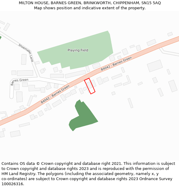 MILTON HOUSE, BARNES GREEN, BRINKWORTH, CHIPPENHAM, SN15 5AQ: Location map and indicative extent of plot