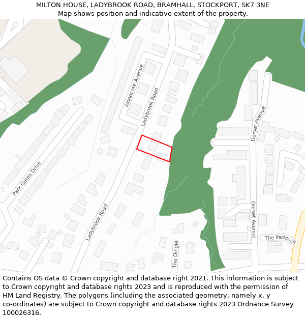 MILTON HOUSE, LADYBROOK ROAD, BRAMHALL, STOCKPORT, SK7 3NE: Location map and indicative extent of plot