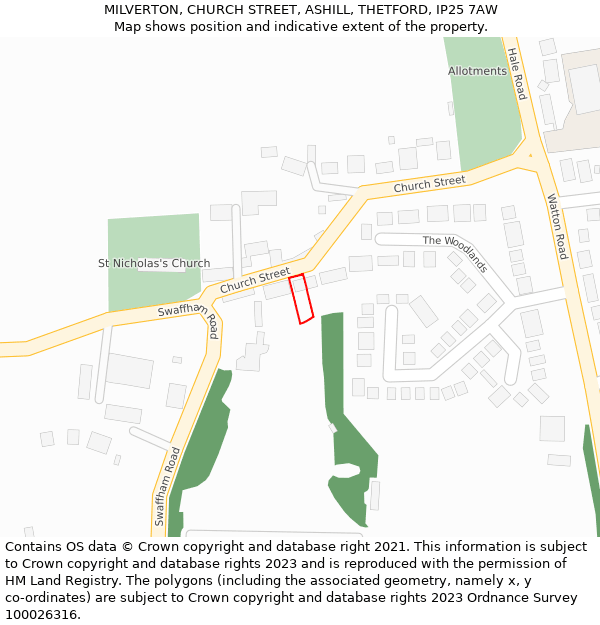 MILVERTON, CHURCH STREET, ASHILL, THETFORD, IP25 7AW: Location map and indicative extent of plot