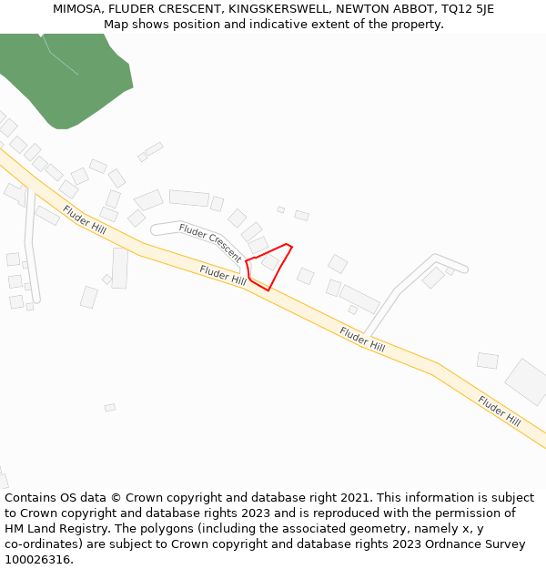 MIMOSA, FLUDER CRESCENT, KINGSKERSWELL, NEWTON ABBOT, TQ12 5JE: Location map and indicative extent of plot