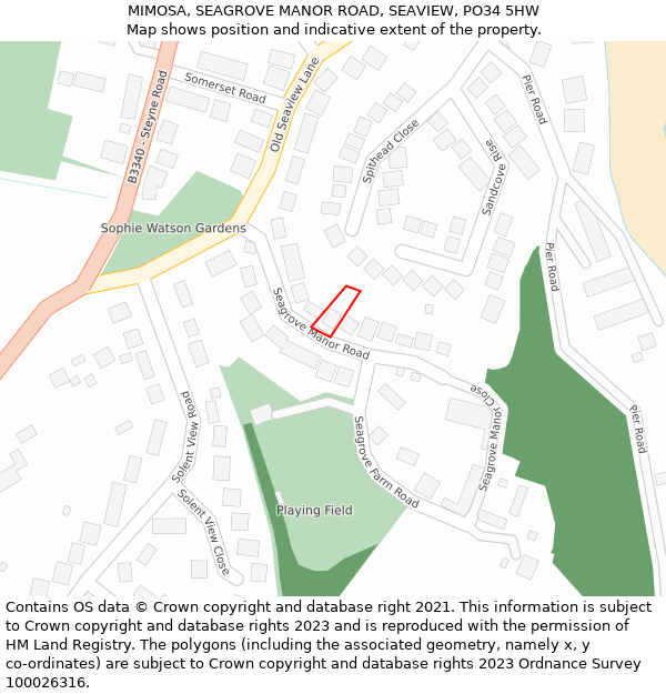 MIMOSA, SEAGROVE MANOR ROAD, SEAVIEW, PO34 5HW: Location map and indicative extent of plot