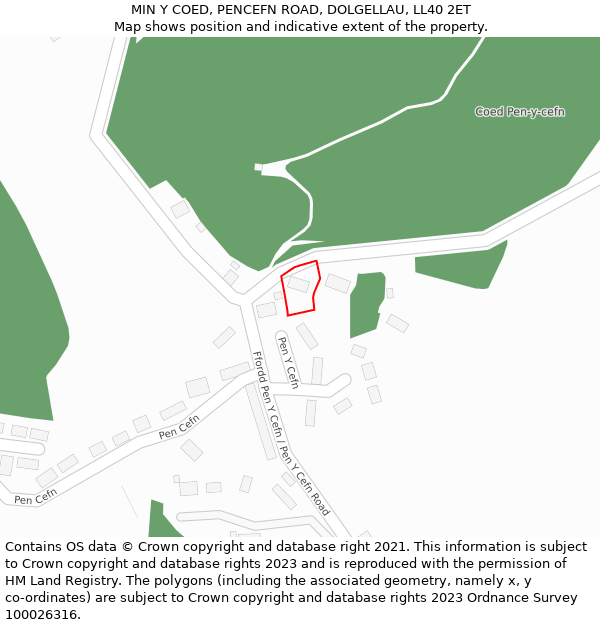 MIN Y COED, PENCEFN ROAD, DOLGELLAU, LL40 2ET: Location map and indicative extent of plot