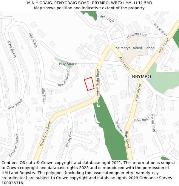 MIN Y GRAIG, PENYGRAIG ROAD, BRYMBO, WREXHAM, LL11 5AD: Location map and indicative extent of plot