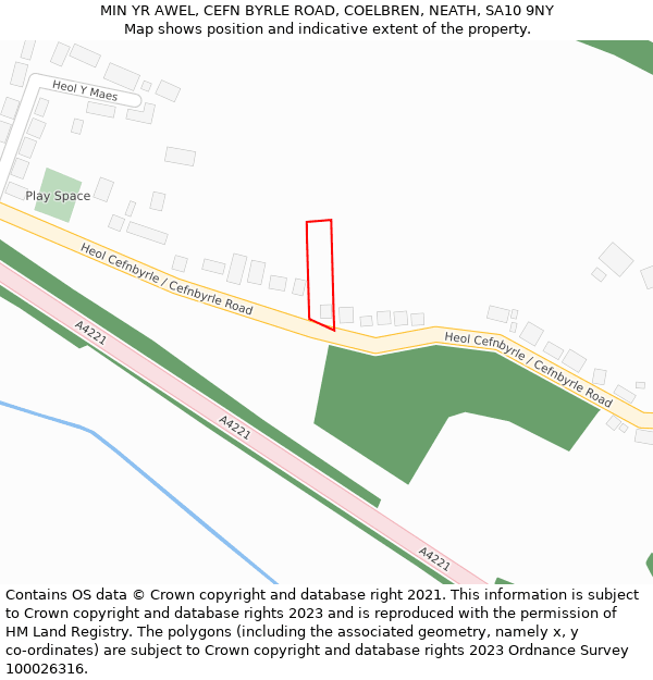 MIN YR AWEL, CEFN BYRLE ROAD, COELBREN, NEATH, SA10 9NY: Location map and indicative extent of plot