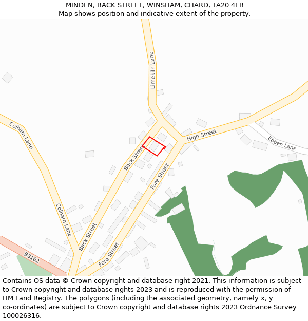 MINDEN, BACK STREET, WINSHAM, CHARD, TA20 4EB: Location map and indicative extent of plot
