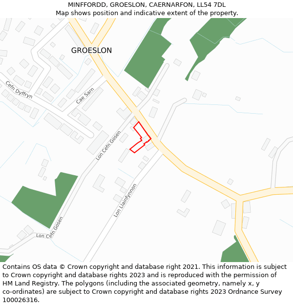 MINFFORDD, GROESLON, CAERNARFON, LL54 7DL: Location map and indicative extent of plot