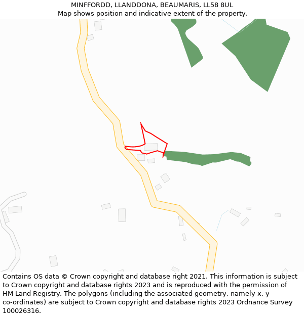 MINFFORDD, LLANDDONA, BEAUMARIS, LL58 8UL: Location map and indicative extent of plot