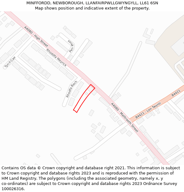 MINFFORDD, NEWBOROUGH, LLANFAIRPWLLGWYNGYLL, LL61 6SN: Location map and indicative extent of plot