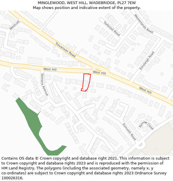 MINGLEWOOD, WEST HILL, WADEBRIDGE, PL27 7EW: Location map and indicative extent of plot