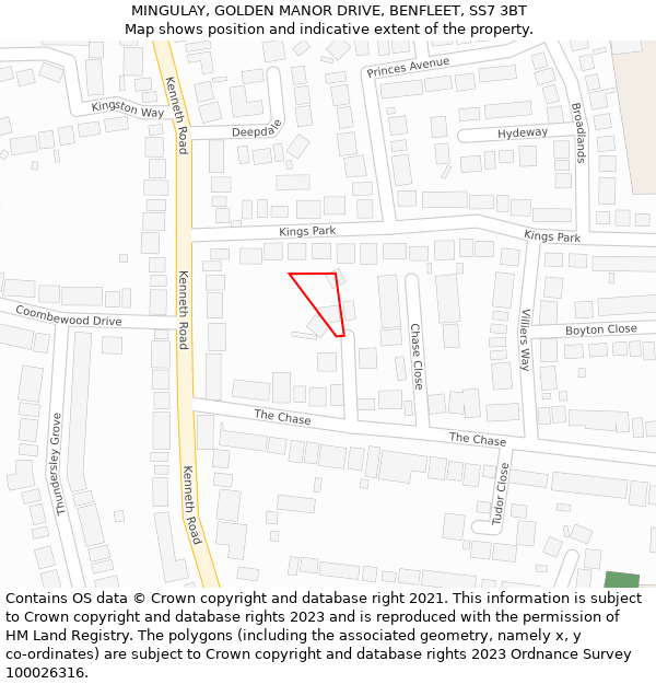 MINGULAY, GOLDEN MANOR DRIVE, BENFLEET, SS7 3BT: Location map and indicative extent of plot