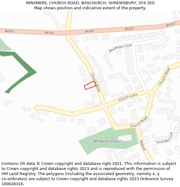 MINSMERE, CHURCH ROAD, BASCHURCH, SHREWSBURY, SY4 2EG: Location map and indicative extent of plot