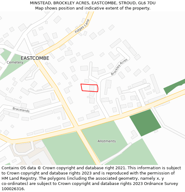 MINSTEAD, BROCKLEY ACRES, EASTCOMBE, STROUD, GL6 7DU: Location map and indicative extent of plot