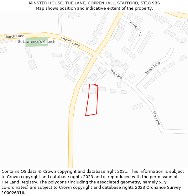 MINSTER HOUSE, THE LANE, COPPENHALL, STAFFORD, ST18 9BS: Location map and indicative extent of plot