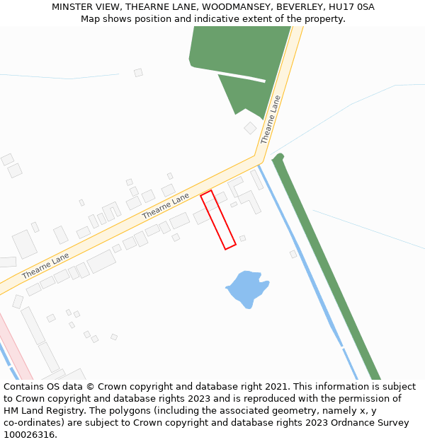 MINSTER VIEW, THEARNE LANE, WOODMANSEY, BEVERLEY, HU17 0SA: Location map and indicative extent of plot