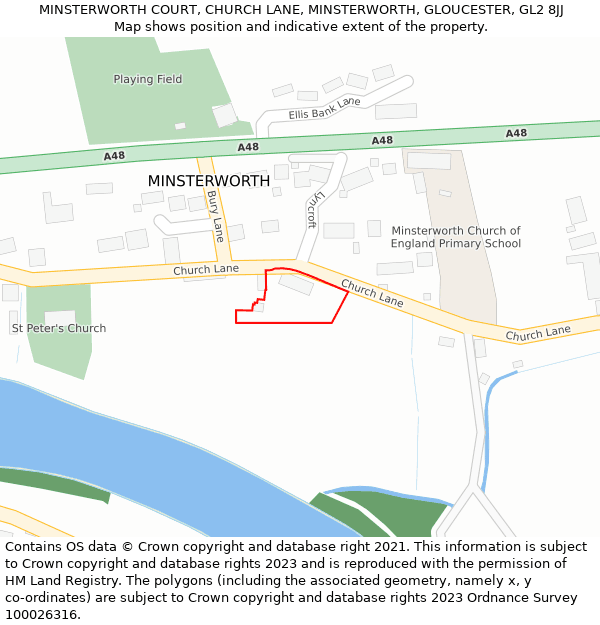 MINSTERWORTH COURT, CHURCH LANE, MINSTERWORTH, GLOUCESTER, GL2 8JJ: Location map and indicative extent of plot