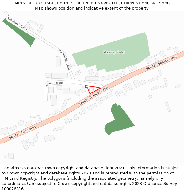 MINSTREL COTTAGE, BARNES GREEN, BRINKWORTH, CHIPPENHAM, SN15 5AG: Location map and indicative extent of plot