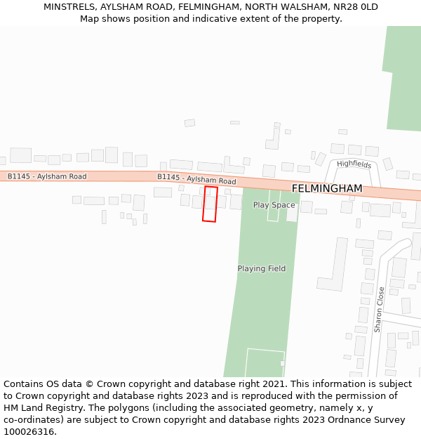 MINSTRELS, AYLSHAM ROAD, FELMINGHAM, NORTH WALSHAM, NR28 0LD: Location map and indicative extent of plot