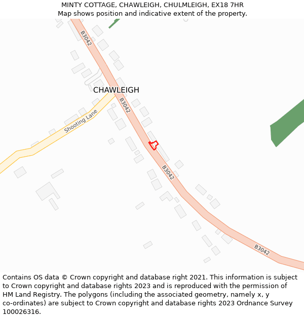 MINTY COTTAGE, CHAWLEIGH, CHULMLEIGH, EX18 7HR: Location map and indicative extent of plot